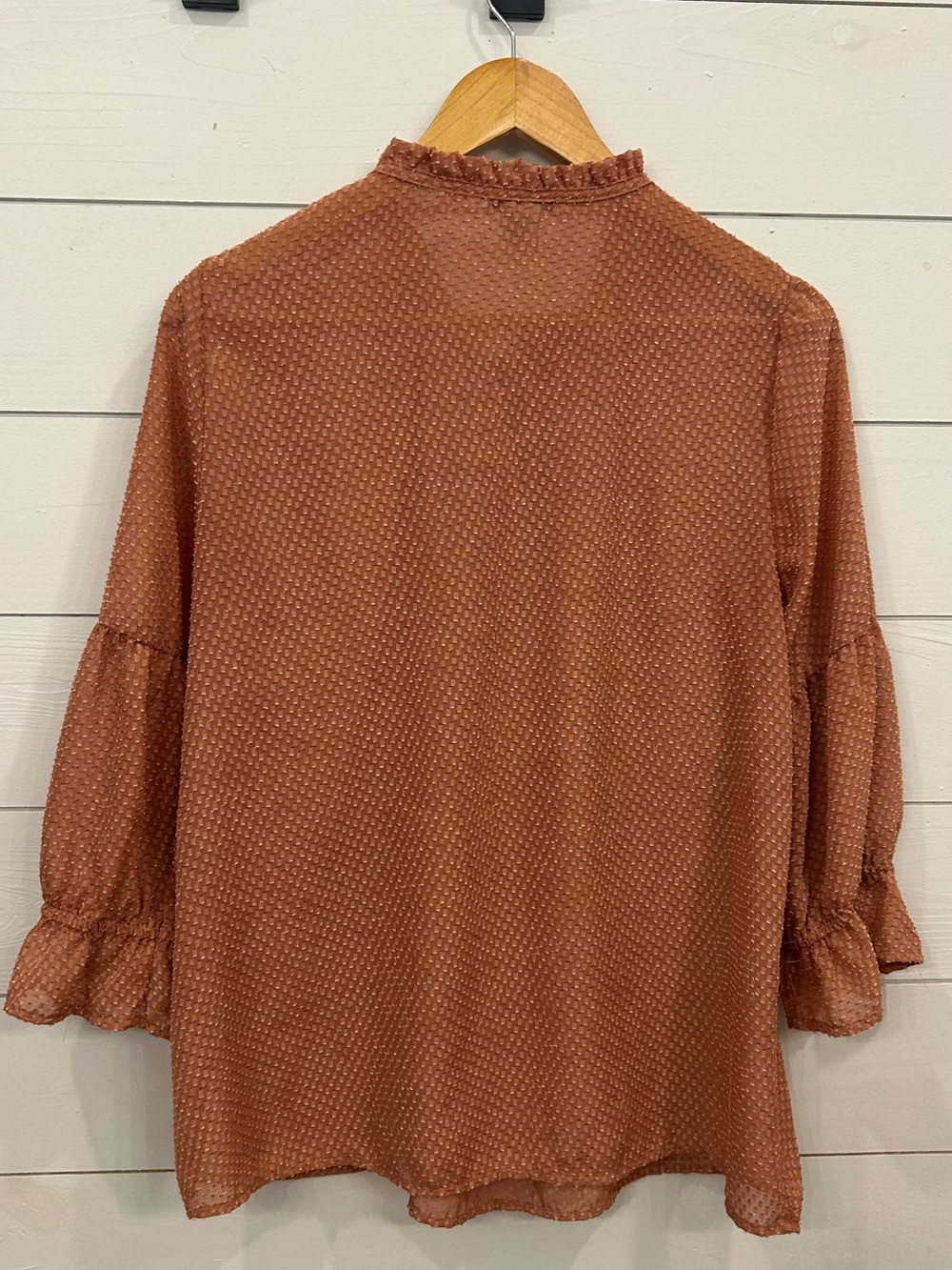 Sabrina Lauren Tie-Neck Peasant Blouse in Rust - Picture 2 of 4